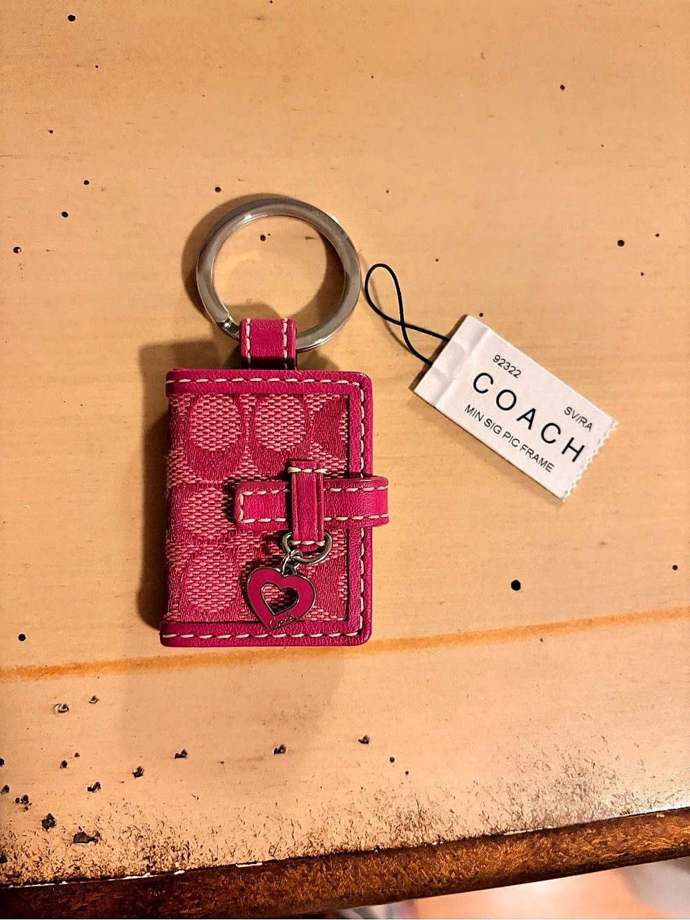Coach Mini Sig Pic Frame Key Fob Pink